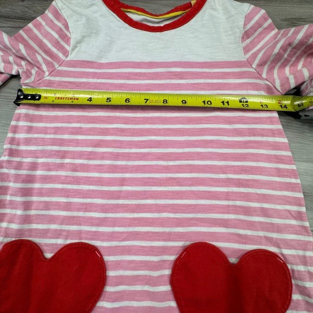 Mini Boden Girls Pink White Stripe‎ Heart Pocket Long Sleeve Dress size 8/9